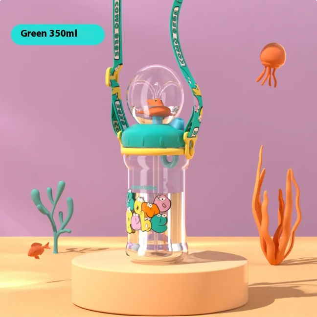 Children's Whale Cartoon Diving Fountain Water Bottle - Tritan Leakproof Sippy Cup (Various Sizes & Colors)